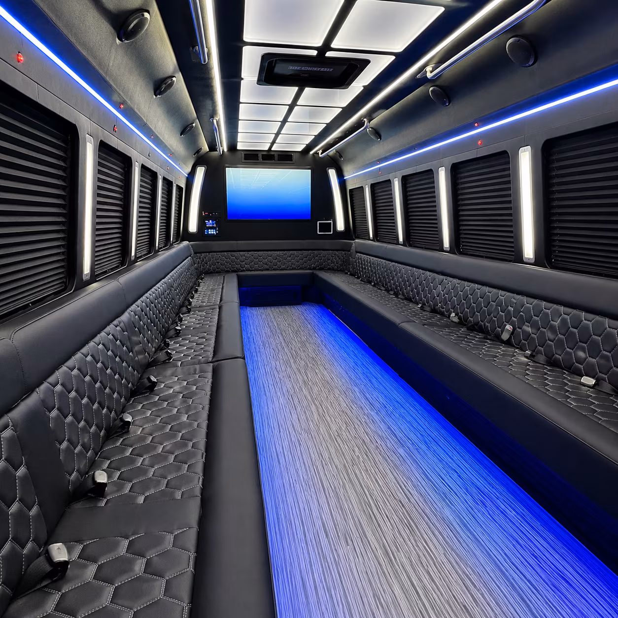 eastvale 50 passenger party bus inside