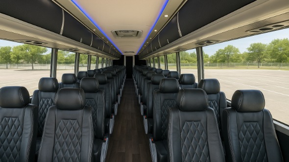 Interior of Charter Bus Company Chino Hills's 54 Passenger Charter Bus in Chino Hills