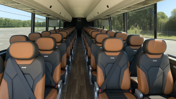 Interior of Charter Bus Company Chino Hills's 55 Passenger Charter Bus in Chino Hills