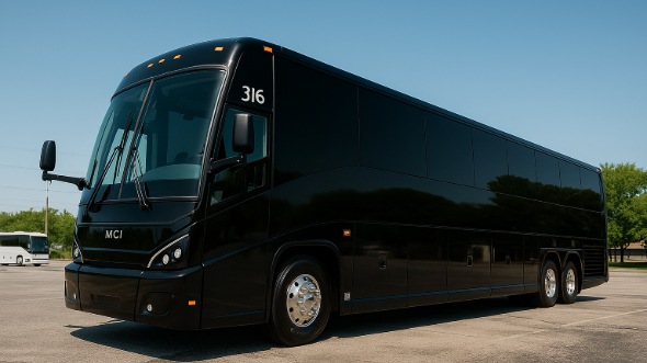 Exterior of Charter Bus Company Chino Hills's 56 Passenger Charter Bus in Chino Hills
