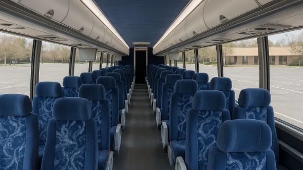 Interior of Charter Bus Company Eastvale's 56 Passenger Charter Bus in Eastvale