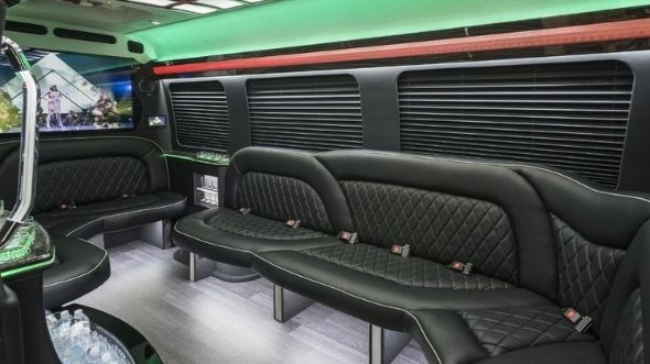 Interior of Charter Bus Company Chino Hills's Sprinter Limo in Chino Hills